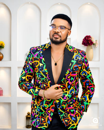 Royale Multicolor Blazer Set - Black