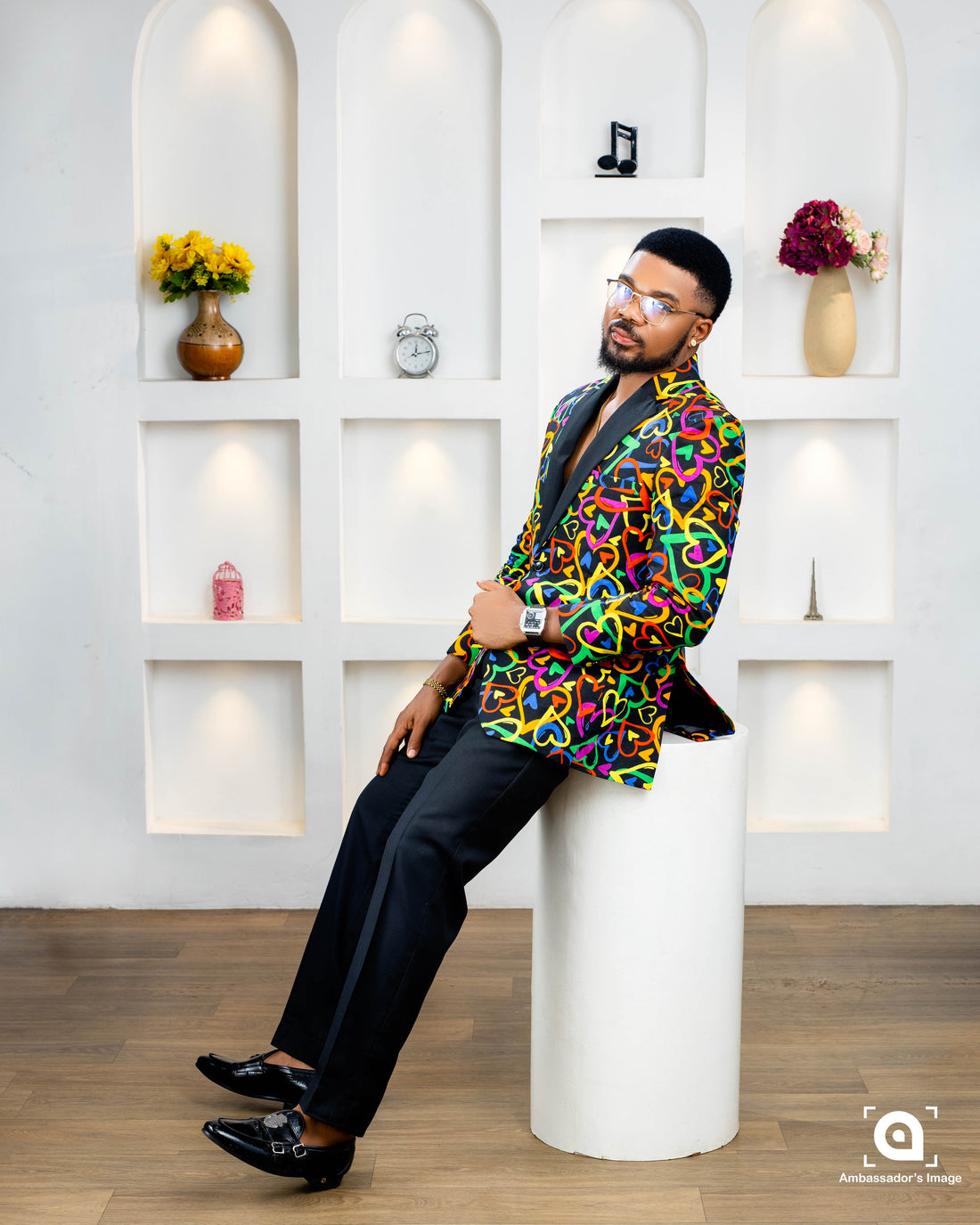 Royale Multicolor Blazer Set - Black