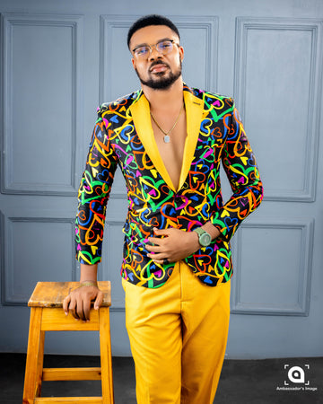 Royale Multicolor Blazer Set - Yellow