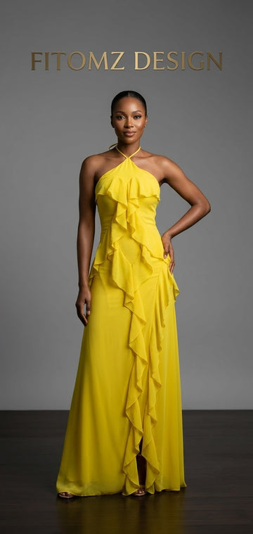 The "Golden Aura" Halter Gown