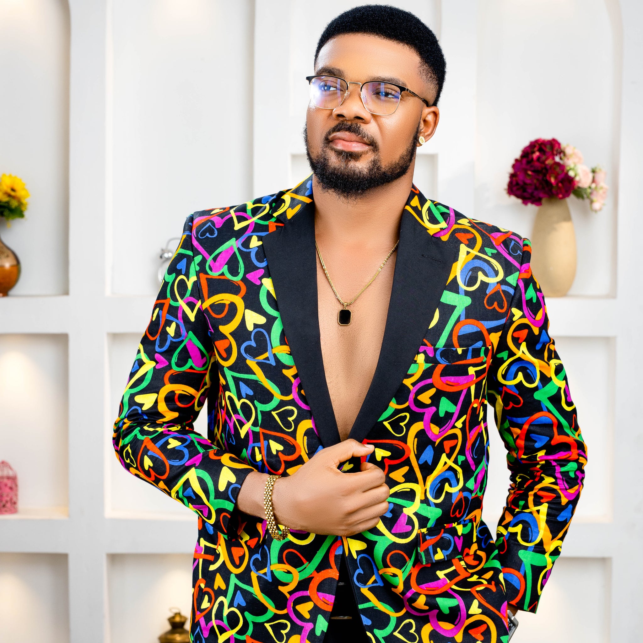 Royale Multicolor Blazer Set - Black