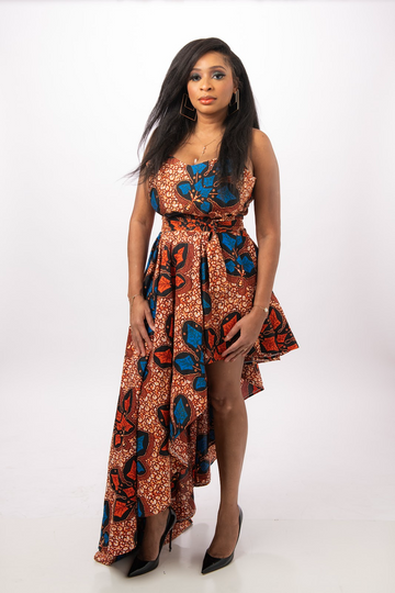 FITOMZ AFRICAN PRINT ASYMMETRIC SLEEVELESS DRESS