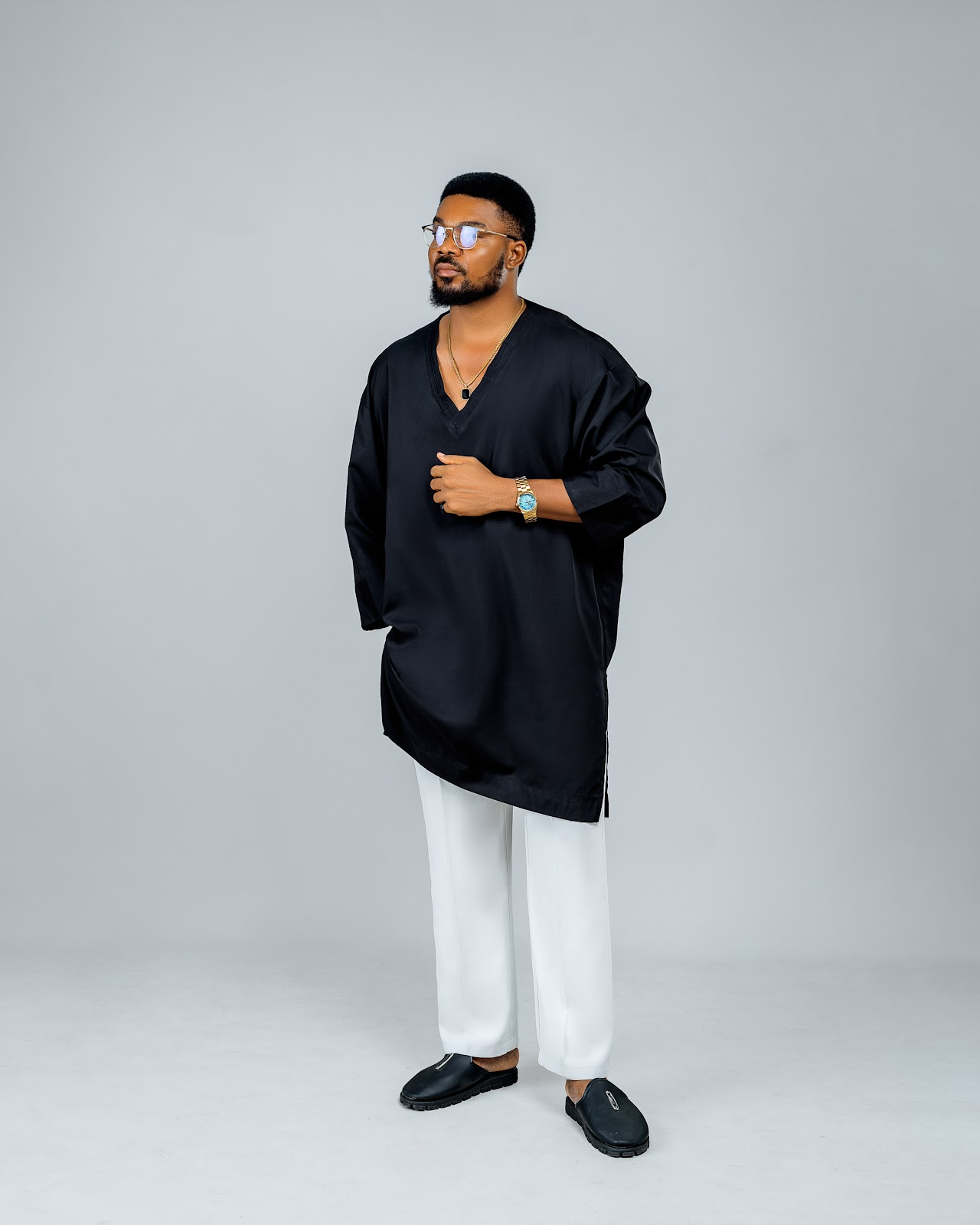 BLACK/WHITE KAFTAN SET